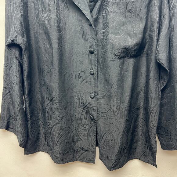 SILX By August Silk Button Down Black Silk Top Women's Size Medium Long Sleeve - Picture 4 of 11